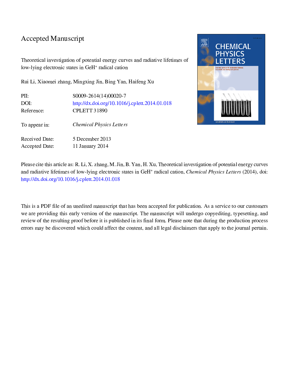 Theoretical investigation of potential energy curves and radiative lifetimes of low-lying electronic states in GeH+ radical cation