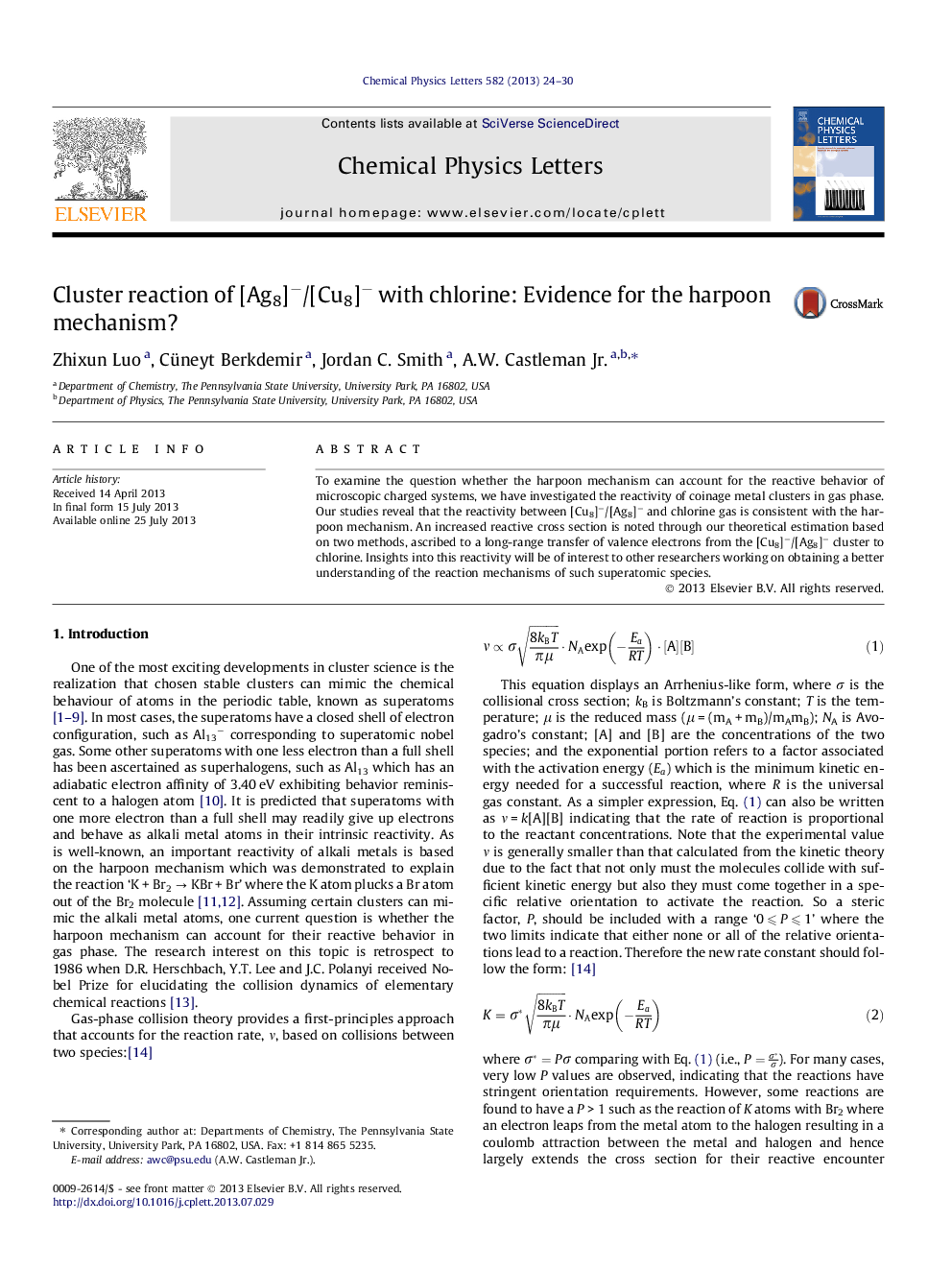 Cluster reaction of [Ag8]â/[Cu8]â with chlorine: Evidence for the harpoon mechanism?
