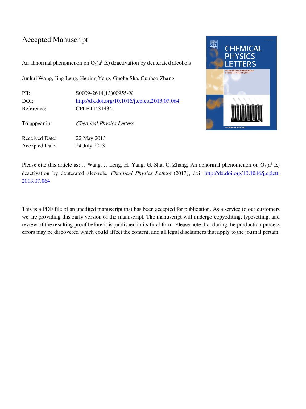 An abnormal phenomenon on O2(a1Î) deactivation by deuterated alcohols