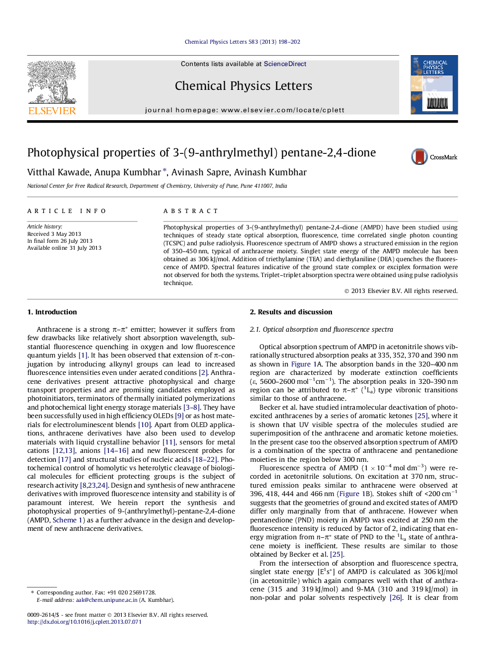 Photophysical properties of 3-(9-anthrylmethyl) pentane-2,4-dione