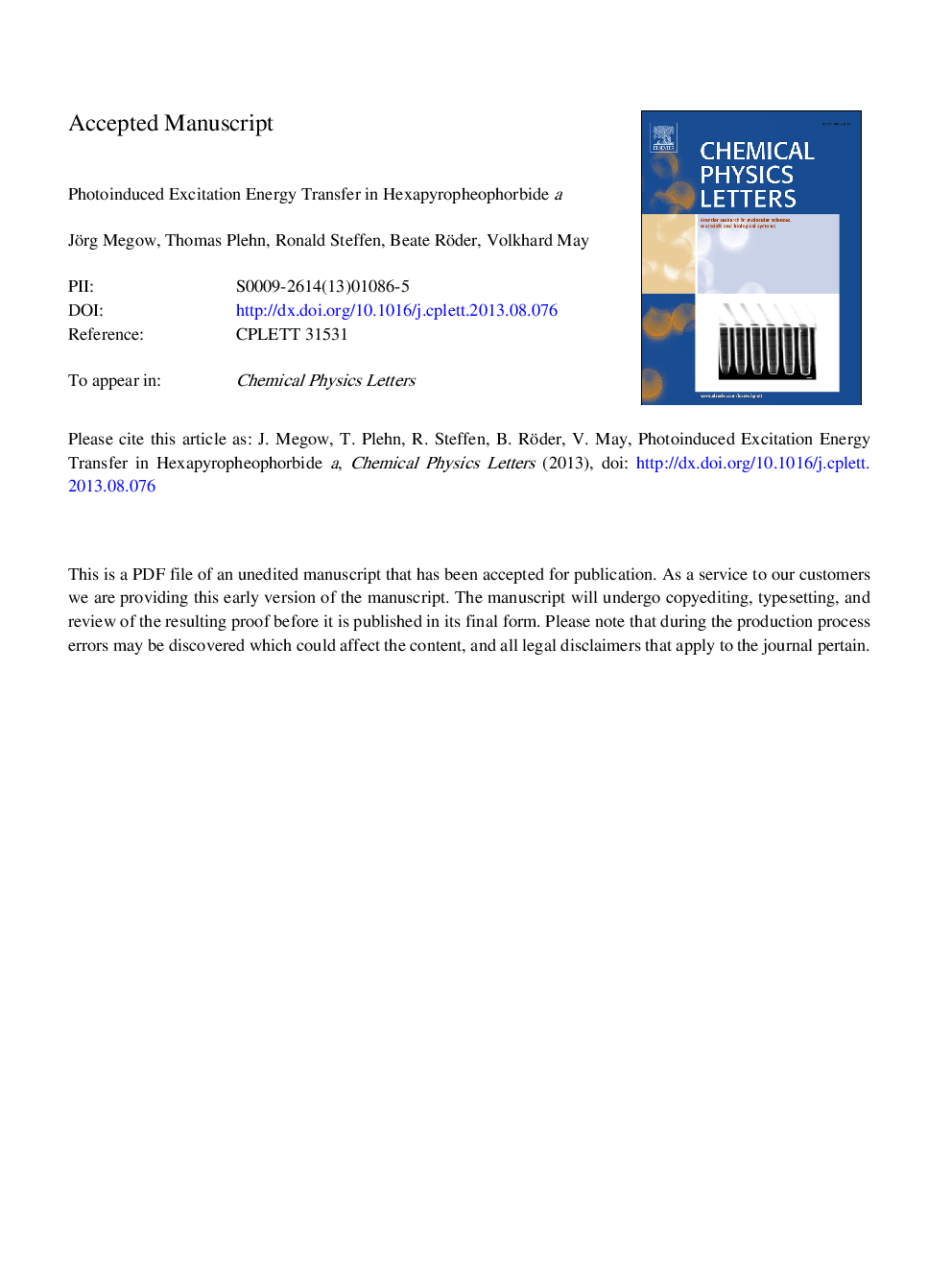 Photoinduced excitation energy transfer in hexapyropheophorbide a