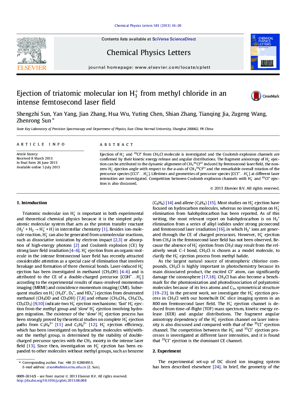 Ejection of triatomic molecular ion H3+ from methyl chloride in an intense femtosecond laser field