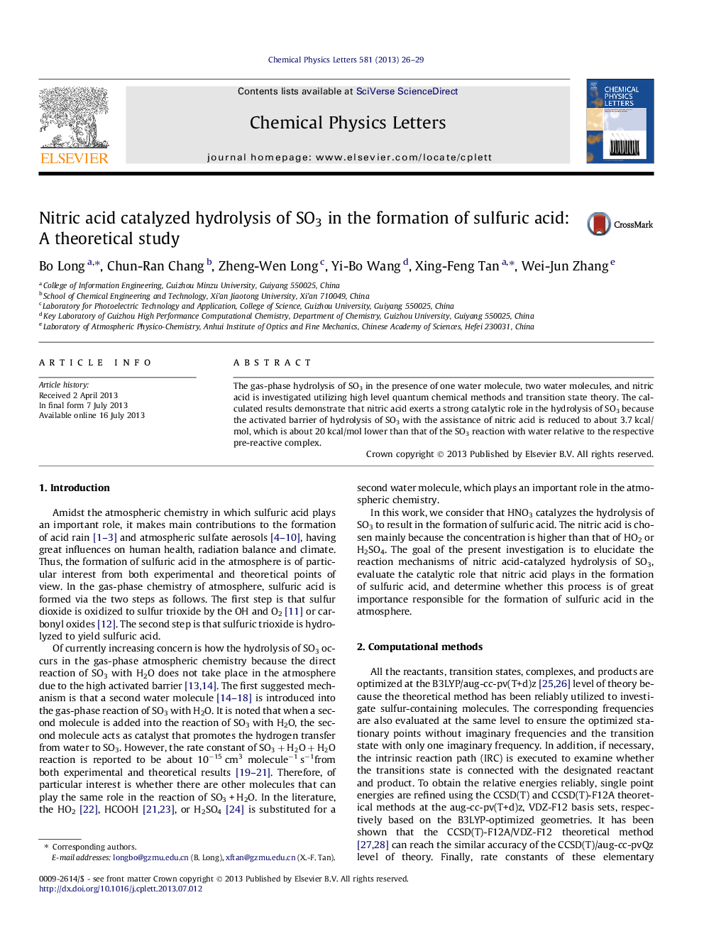 Nitric acid catalyzed hydrolysis of SO3 in the formation of sulfuric acid: A theoretical study