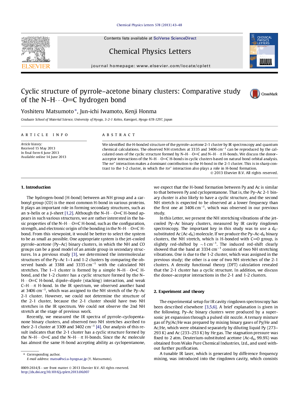 Cyclic structure of pyrrole-acetone binary clusters: Comparative study of the N-Hâ¯OC hydrogen bond