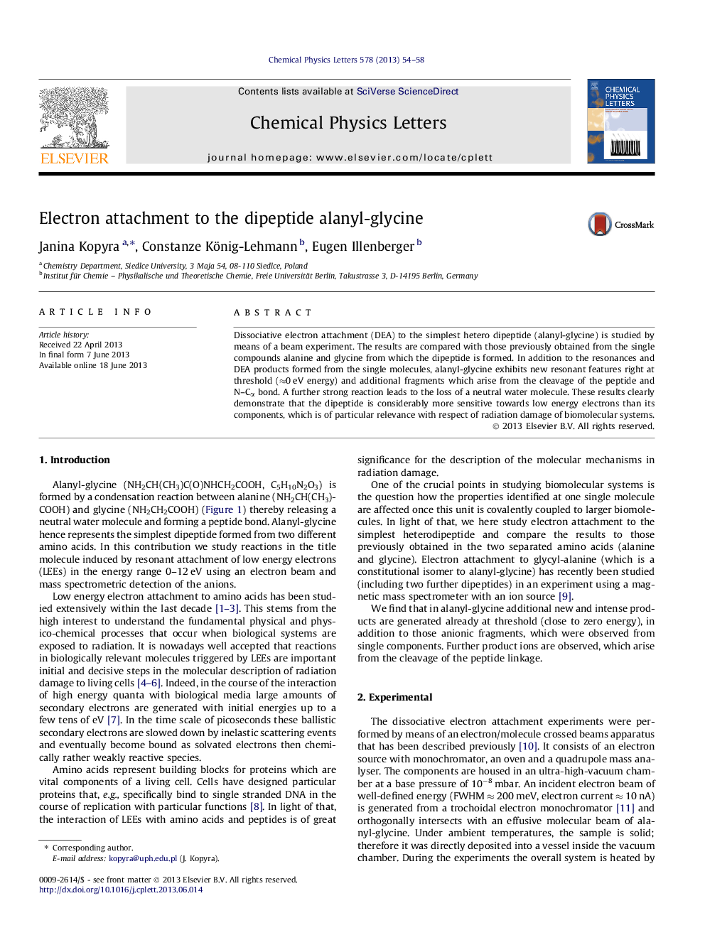 Electron attachment to the dipeptide alanyl-glycine