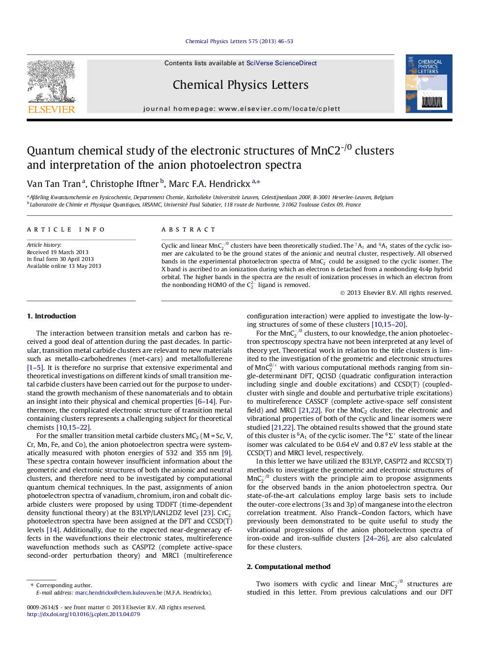 Quantum chemical study of the electronic structures of MnC2-/0 clusters and interpretation of the anion photoelectron spectra