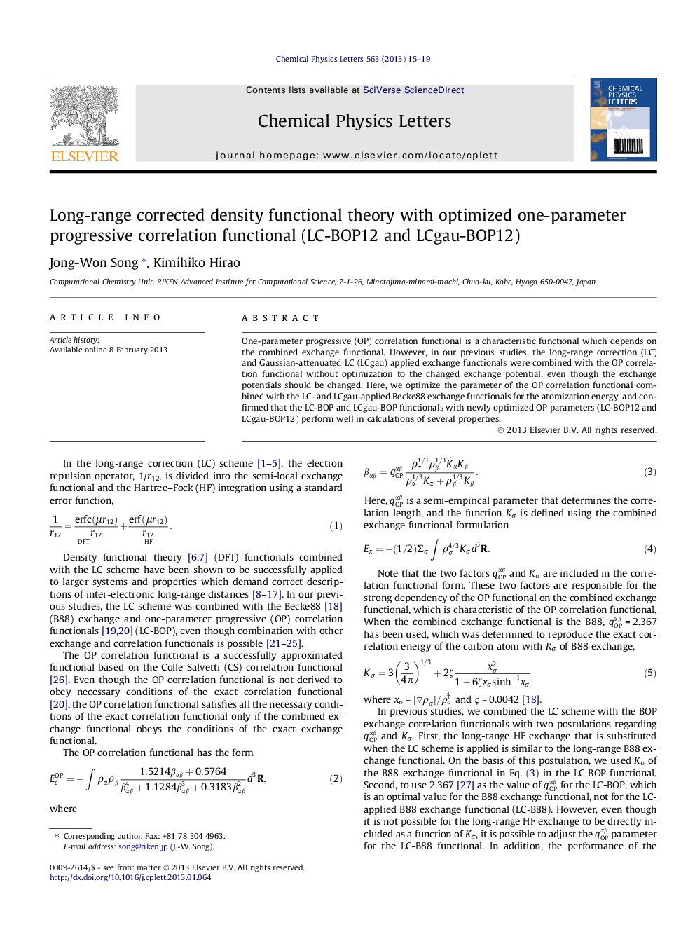 Long-range corrected density functional theory with optimized one-parameter progressive correlation functional (LC-BOP12 and LCgau-BOP12)