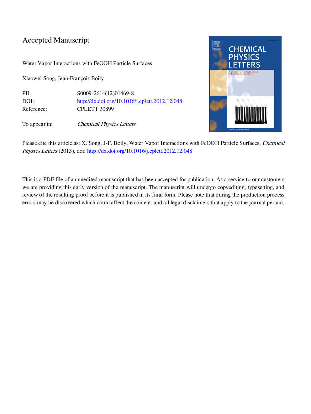 Water vapor interactions with FeOOH particle surfaces