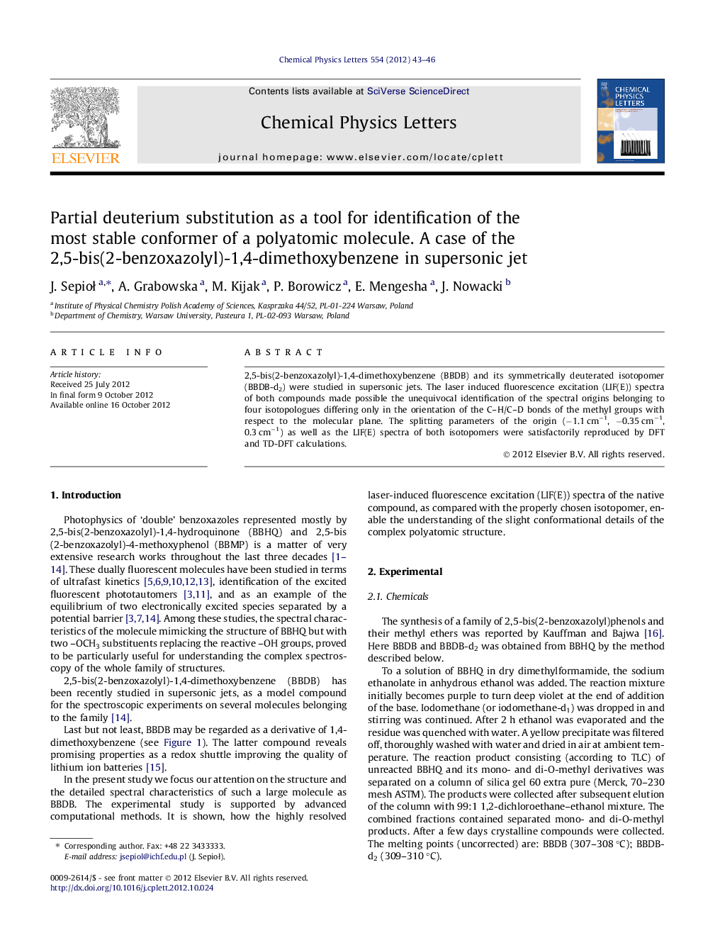 Partial deuterium substitution as a tool for identification of the most stable conformer of a polyatomic molecule. A case of the 2,5-bis(2-benzoxazolyl)-1,4-dimethoxybenzene in supersonic jet