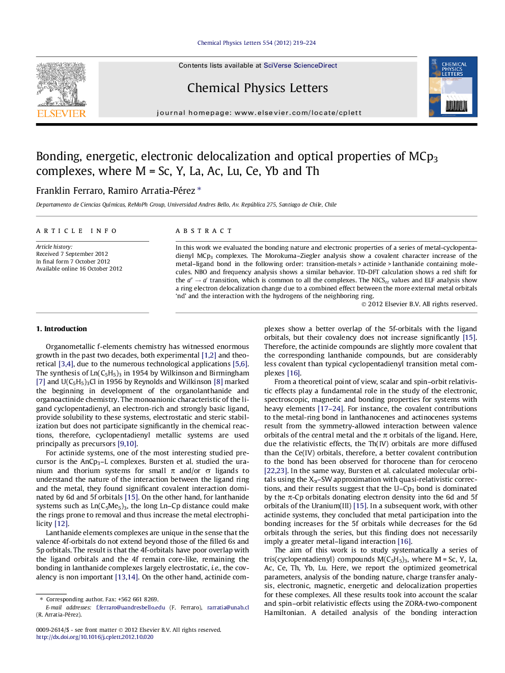Bonding, energetic, electronic delocalization and optical properties of MCp3 complexes, where MÂ =Â Sc, Y, La, Ac, Lu, Ce, Yb and Th
