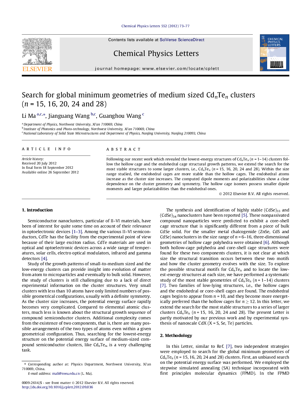 Search for global minimum geometries of medium sized CdnTen clusters (nÂ =Â 15, 16, 20, 24 and 28)