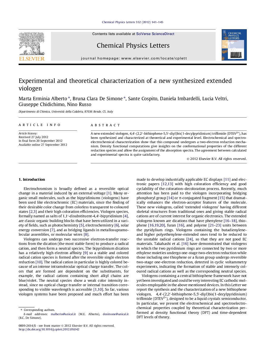 Experimental and theoretical characterization of a new synthesized extended viologen
