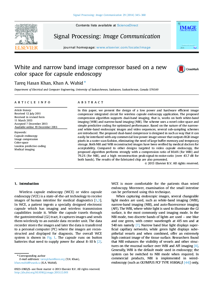 White and narrow band image compressor based on a new color space for capsule endoscopy