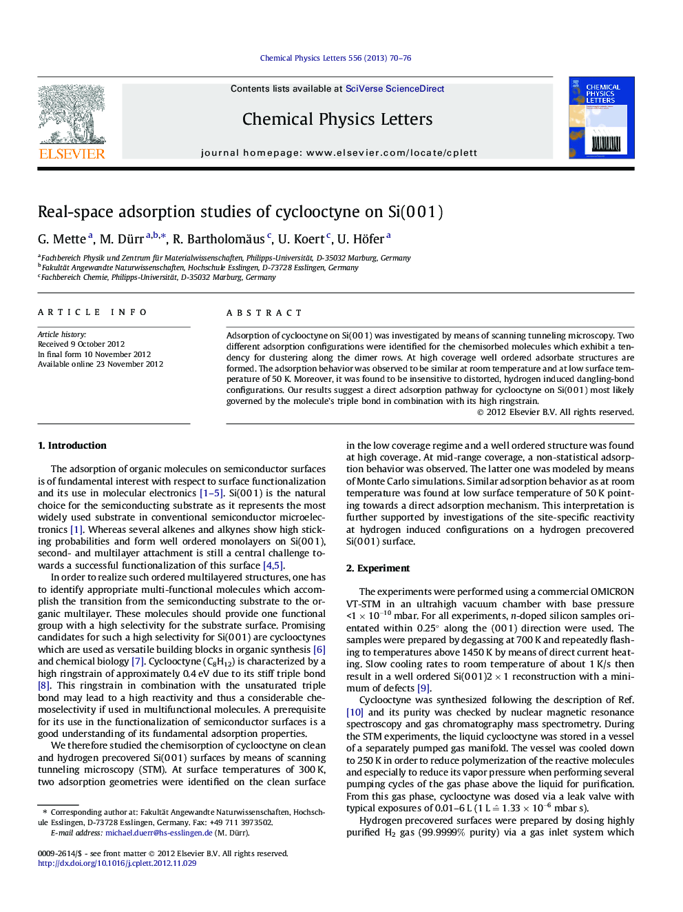Real-space adsorption studies of cyclooctyne on Si(0Â 0Â 1)