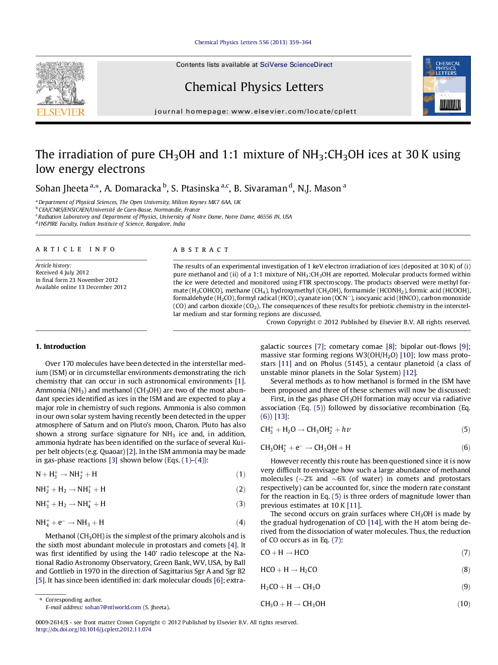 The irradiation of pure CH3OH and 1:1 mixture of NH3:CH3OH ices at 30Â K using low energy electrons
