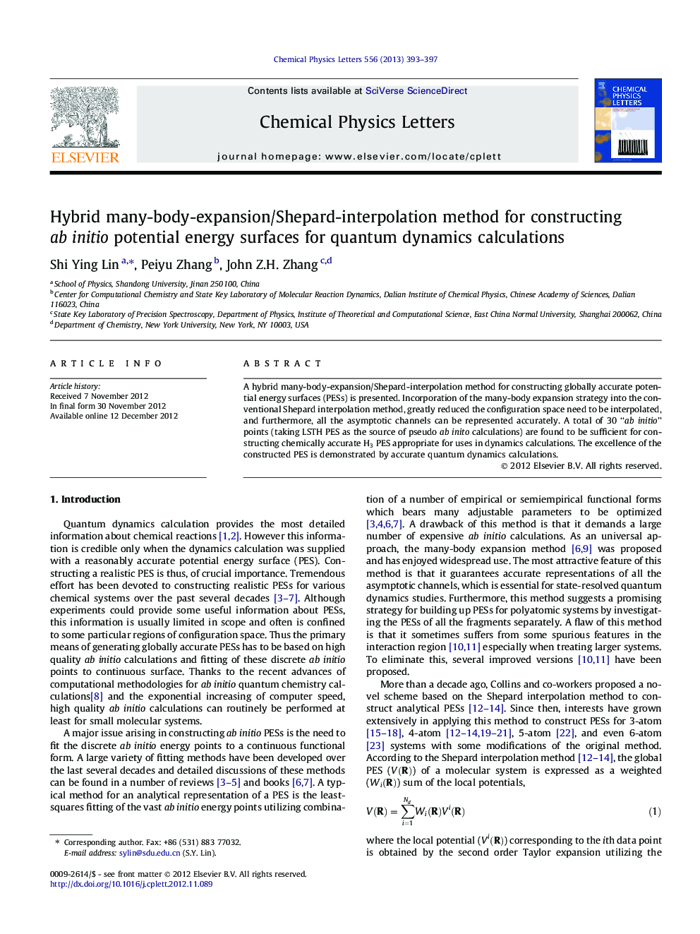 Hybrid many-body-expansion/Shepard-interpolation method for constructing ab initio potential energy surfaces for quantum dynamics calculations