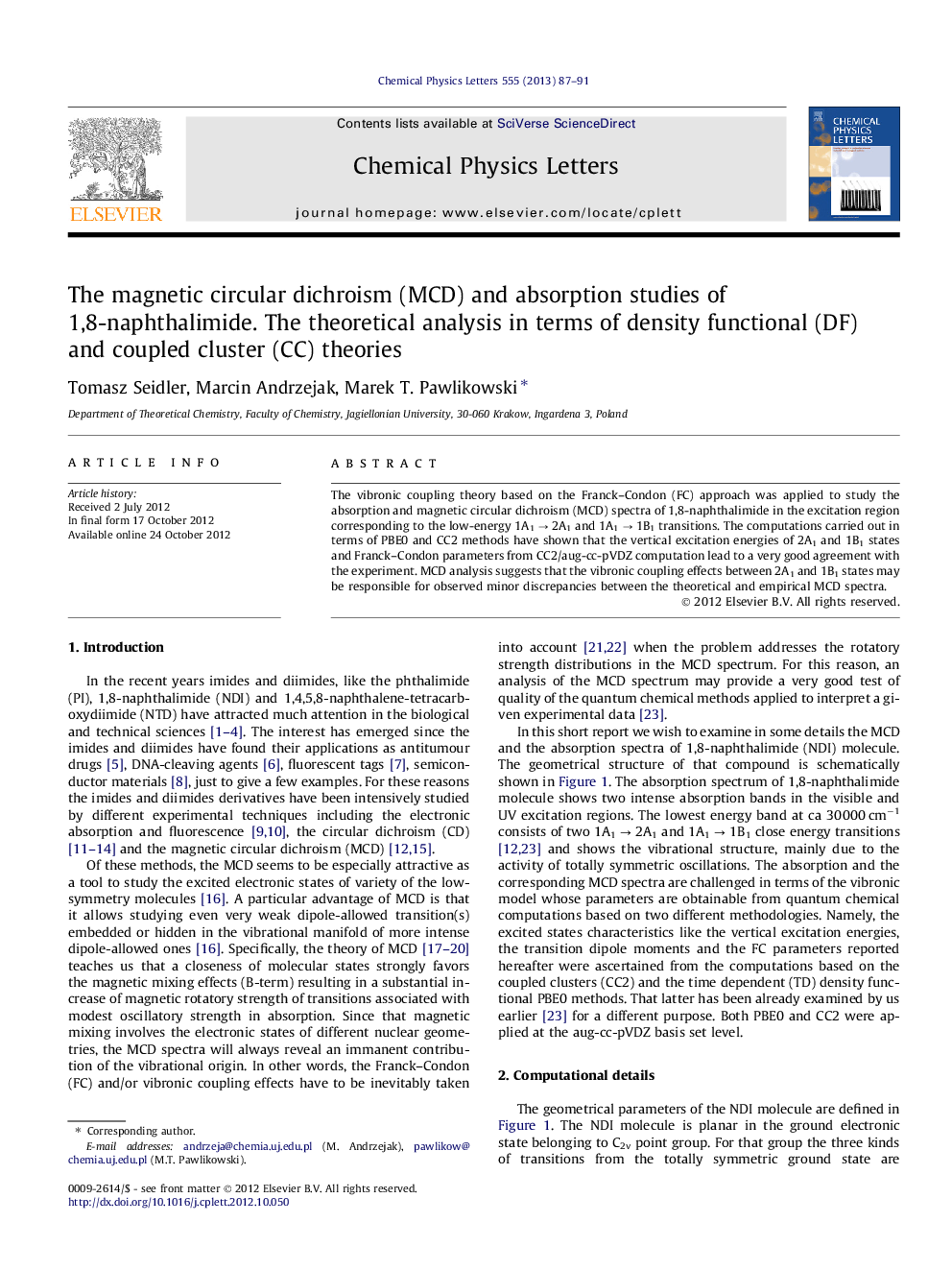 The magnetic circular dichroism (MCD) and absorption studies of 1,8-naphthalimide. The theoretical analysis in terms of density functional (DF) and coupled cluster (CC) theories