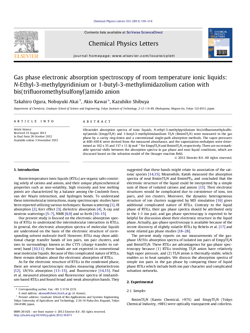 Gas phase electronic absorption spectroscopy of room temperature ionic liquids: N-Ethyl-3-methylpyridinium or 1-butyl-3-methylimidazolium cation with bis(trifluoromethylsulfonyl)amido anion