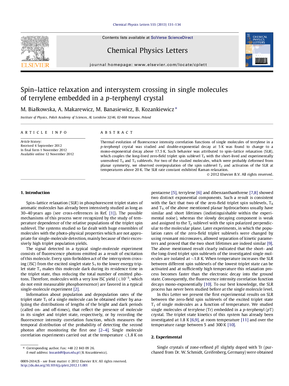 آرامش اسپین-شبکه و عبور درون سیستم در مولکولهای تک تریلین که در یک کریستال پترفنیل جاسازی شده است 