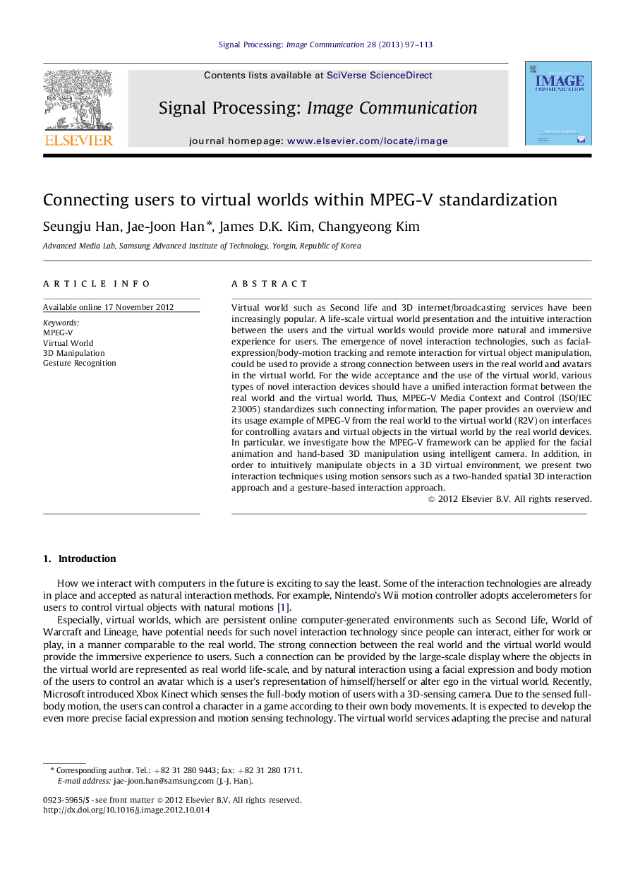 Connecting users to virtual worlds within MPEG-V standardization