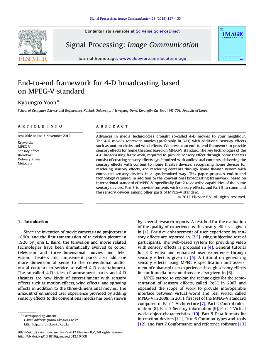 End-to-end framework for 4-D broadcasting based on MPEG-V standard
