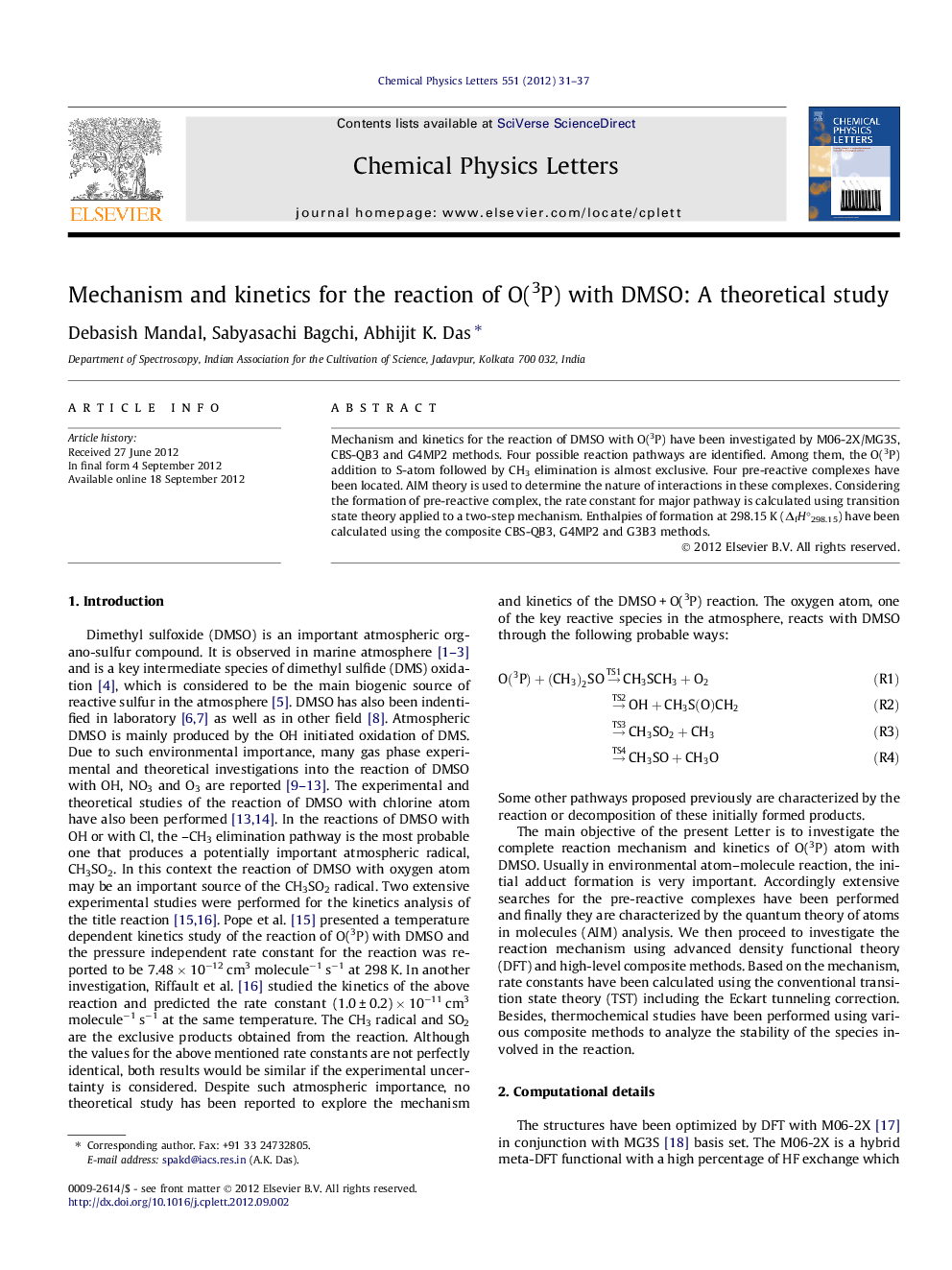 Mechanism and kinetics for the reaction of O(3P) with DMSO: A theoretical study