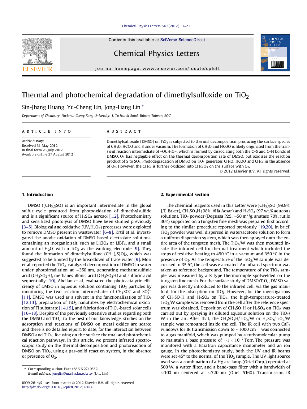Thermal and photochemical degradation of dimethylsulfoxide on TiO2