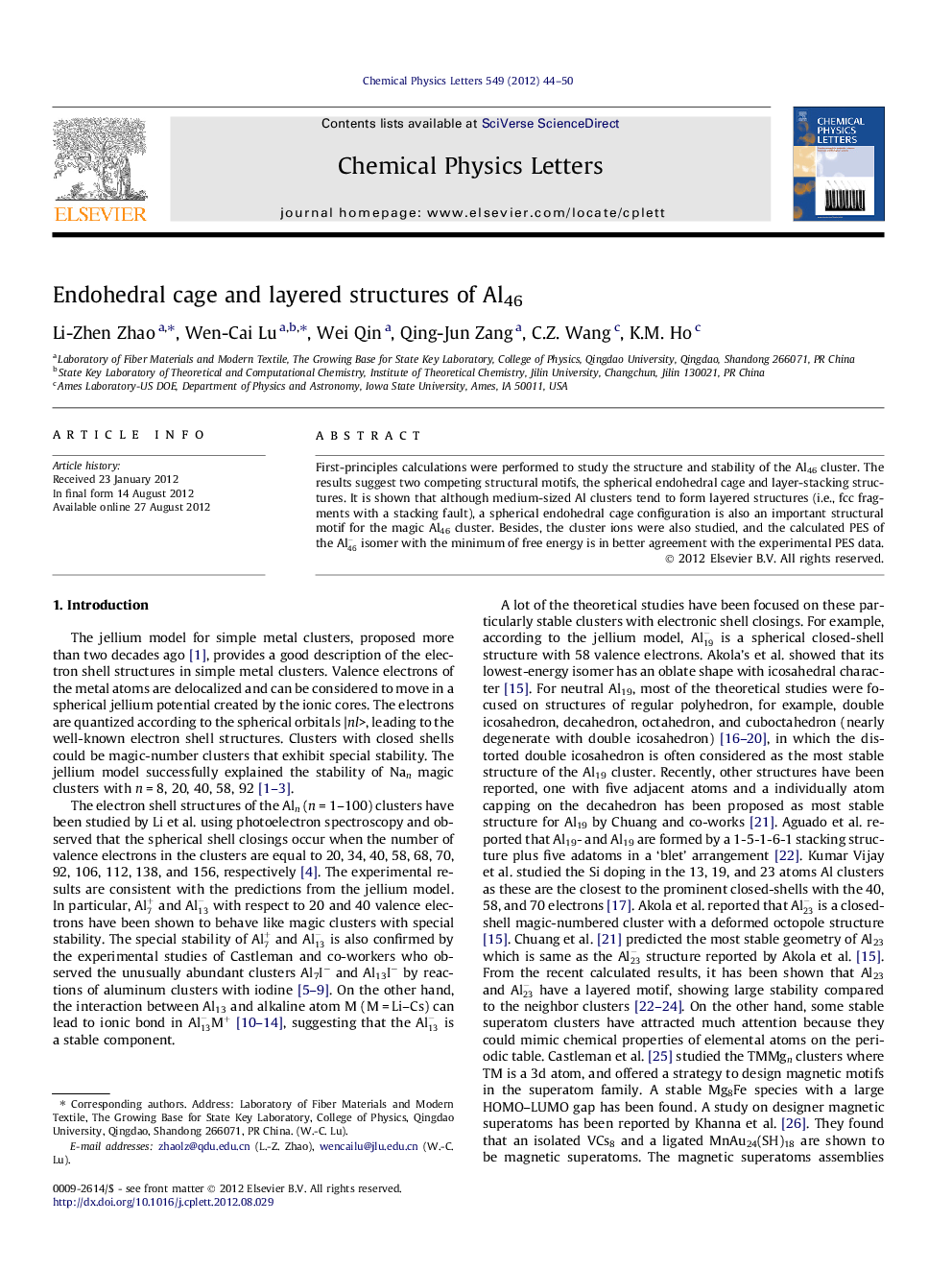 Endohedral cage and layered structures of Al46