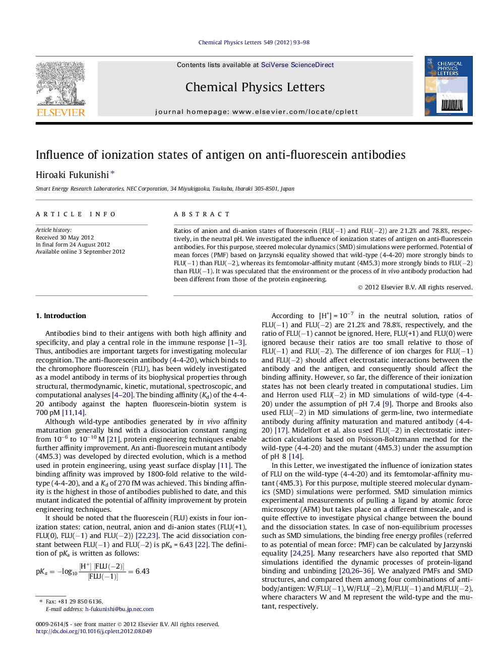 Influence of ionization states of antigen on anti-fluorescein antibodies