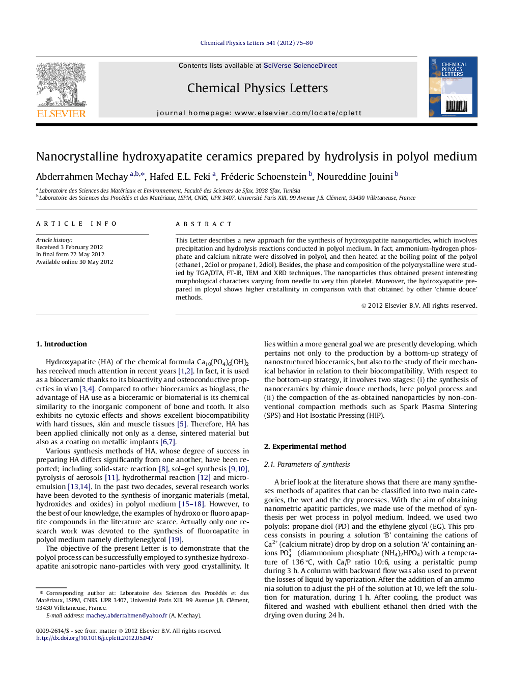 Nanocrystalline hydroxyapatite ceramics prepared by hydrolysis in polyol medium
