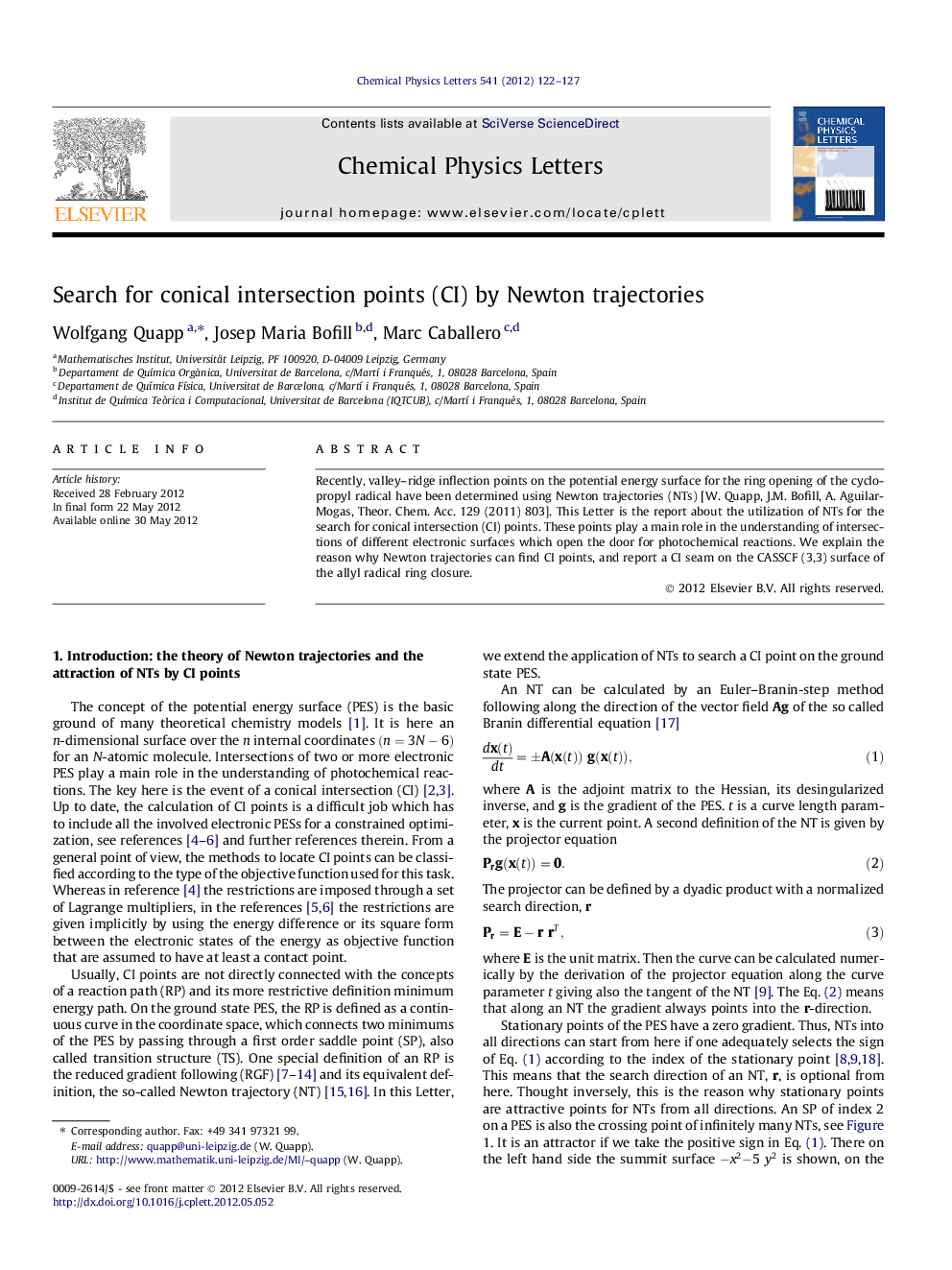 Search for conical intersection points (CI) by Newton trajectories