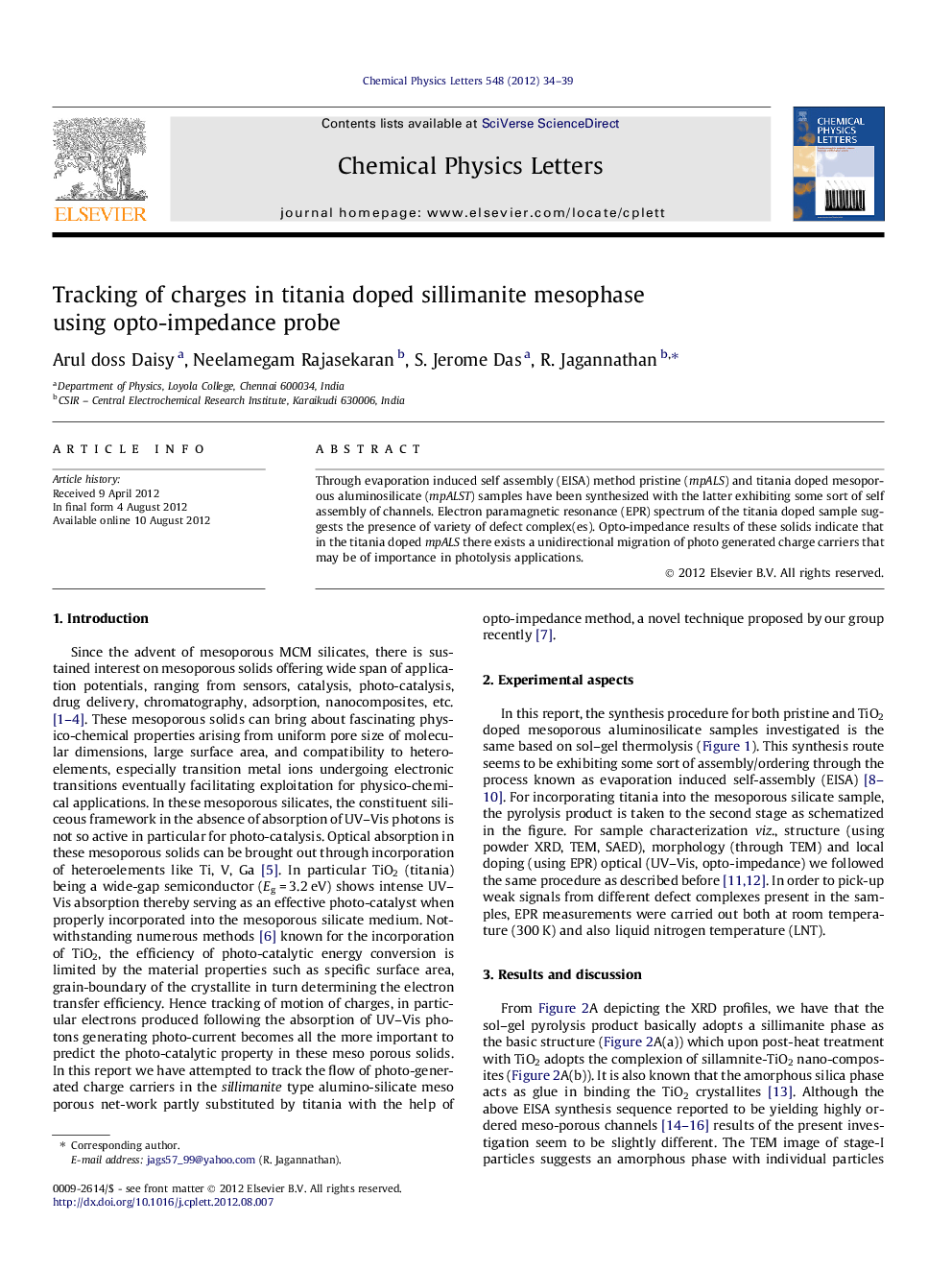 Tracking of charges in titania doped sillimanite mesophase using opto-impedance probe