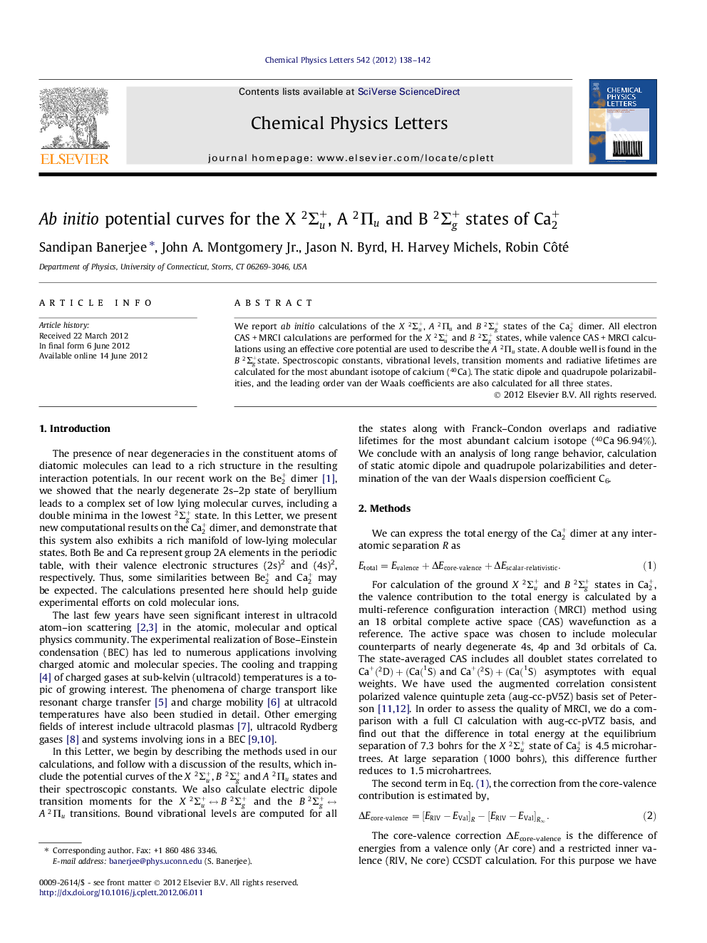 Ab initio potential curves for the X2Î£u+, A2Î u and B2Î£g+ states of Ca2+