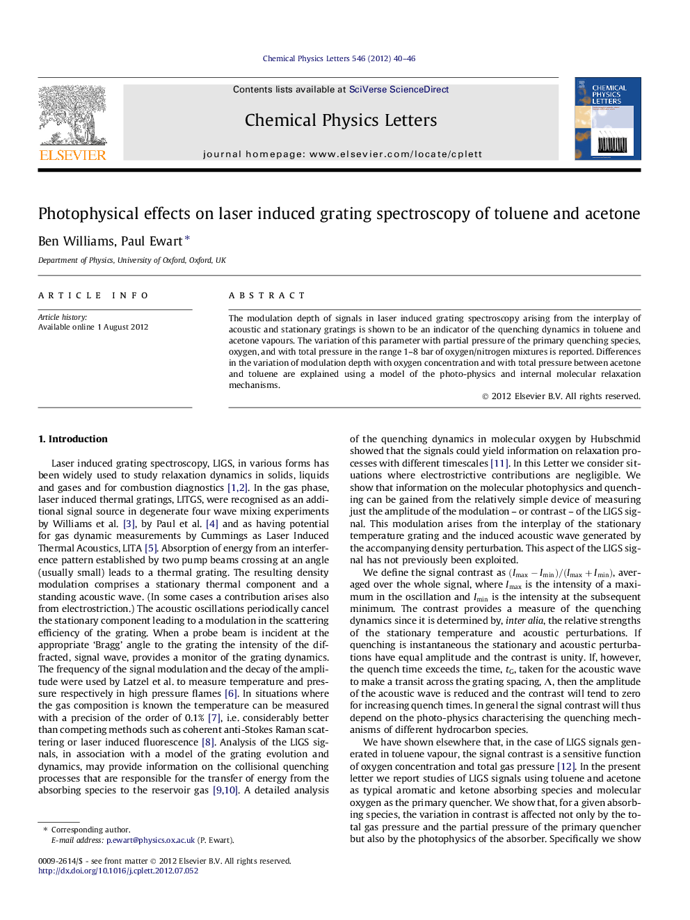 Photophysical effects on laser induced grating spectroscopy of toluene and acetone