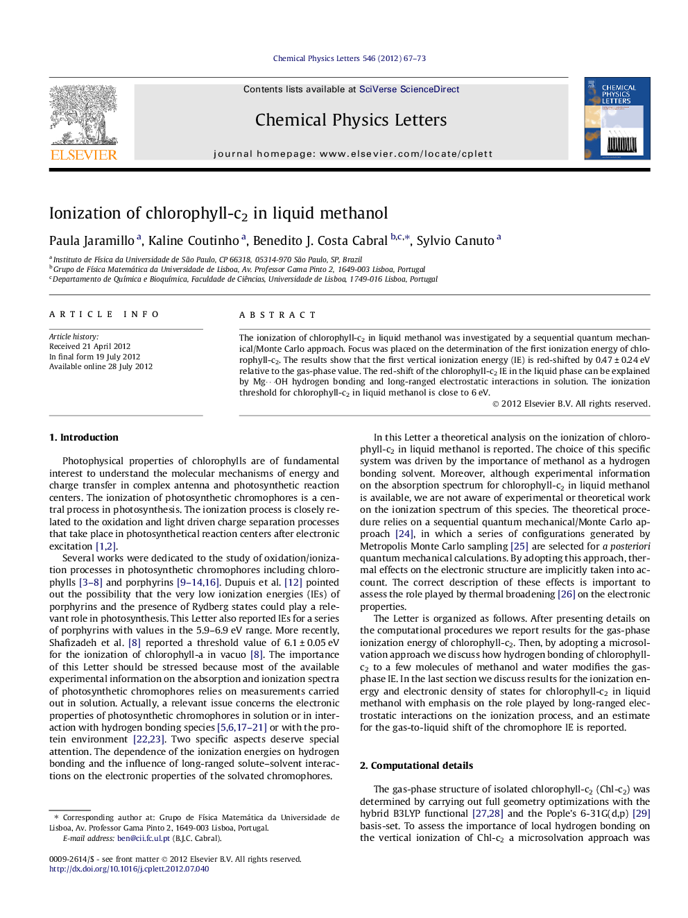 Ionization of chlorophyll-c2 in liquid methanol