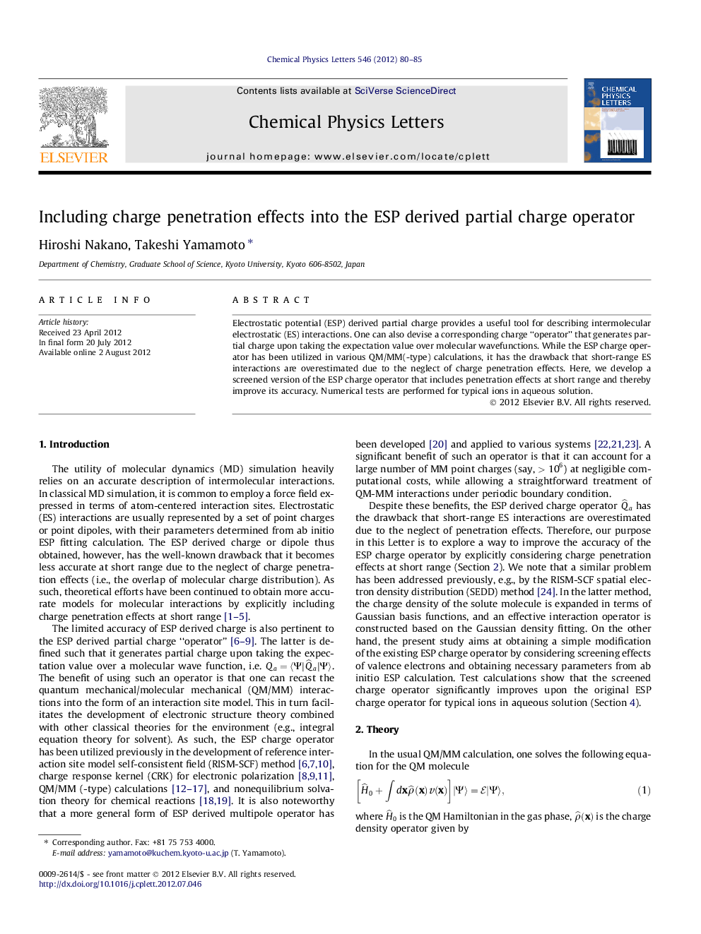 Including charge penetration effects into the ESP derived partial charge operator