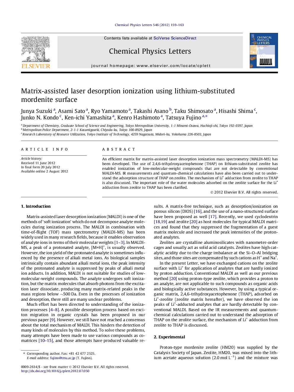 Matrix-assisted laser desorption ionization using lithium-substituted mordenite surface