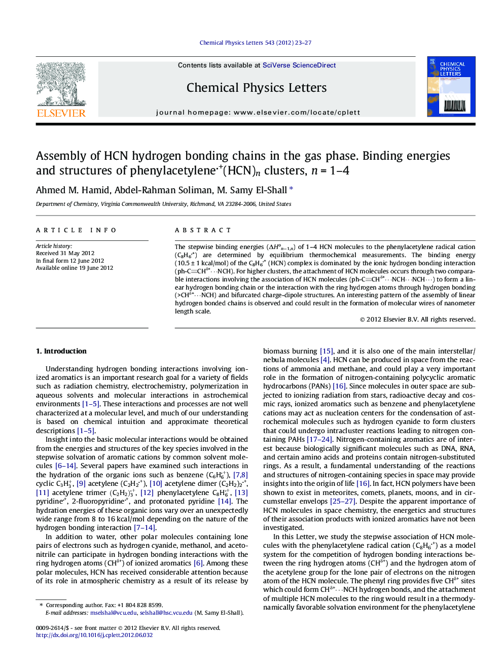 Assembly of HCN hydrogen bonding chains in the gas phase. Binding energies and structures of phenylacetylene+(HCN)n clusters, nÂ =Â 1-4