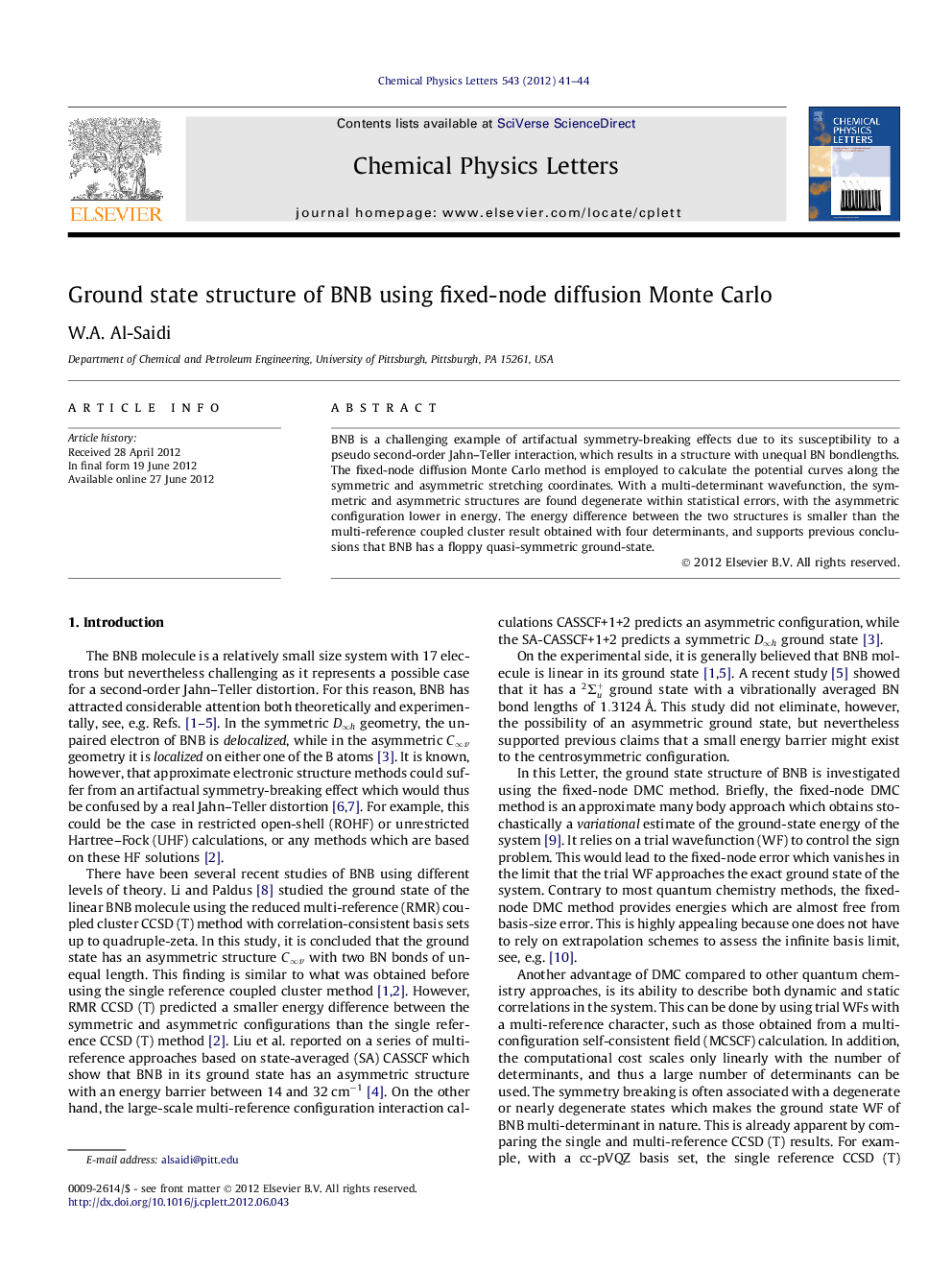 Ground state structure of BNB using fixed-node diffusion Monte Carlo