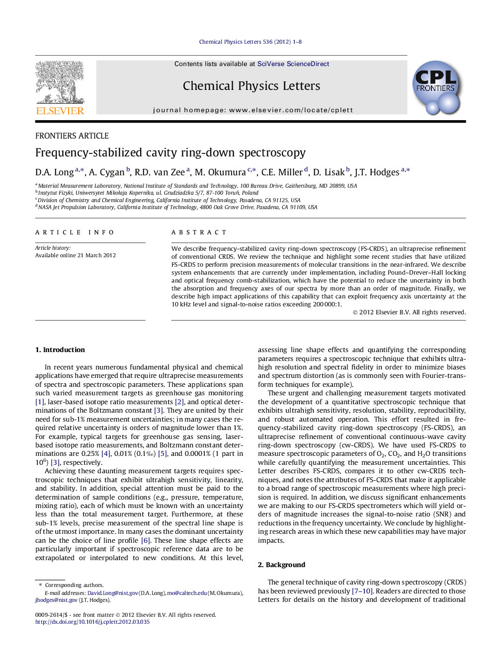 Frequency-stabilized cavity ring-down spectroscopy