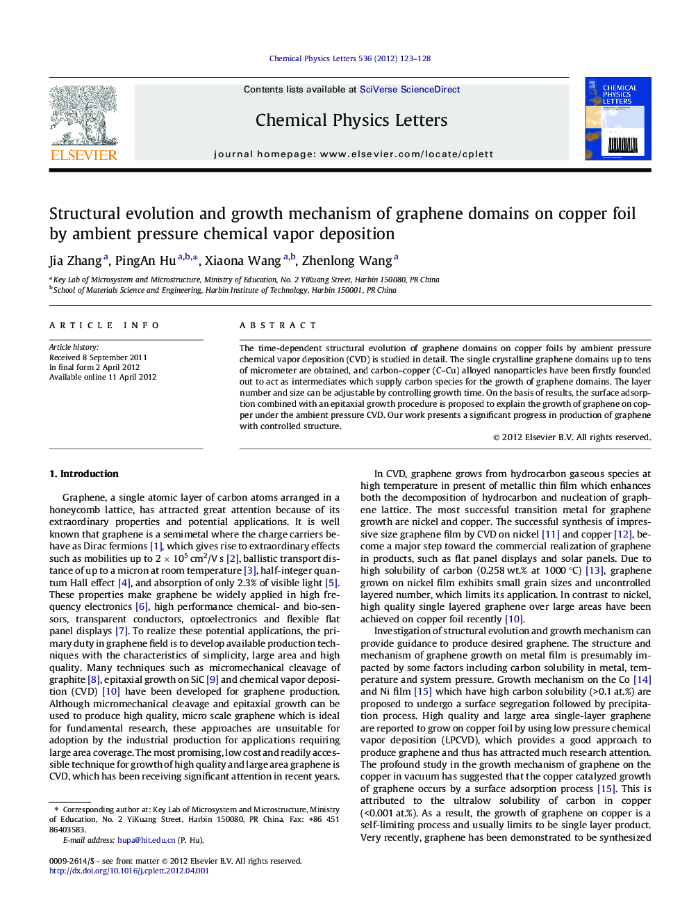 Structural evolution and growth mechanism of graphene domains on copper foil by ambient pressure chemical vapor deposition