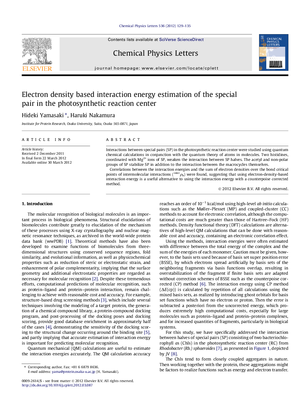 Electron density based interaction energy estimation of the special pair in the photosynthetic reaction center
