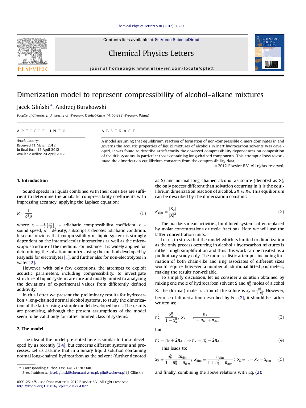 Dimerization model to represent compressibility of alcohol-alkane mixtures