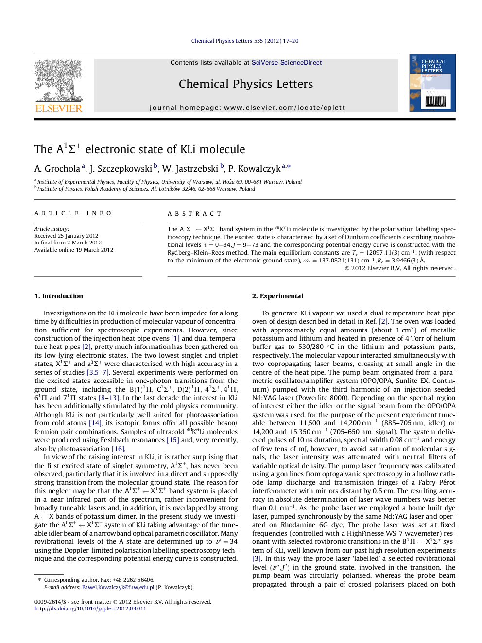 The A1Î£+ electronic state of KLi molecule