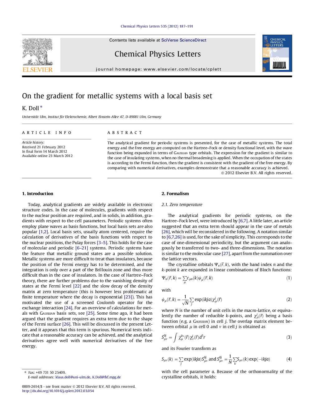 On the gradient for metallic systems with a local basis set