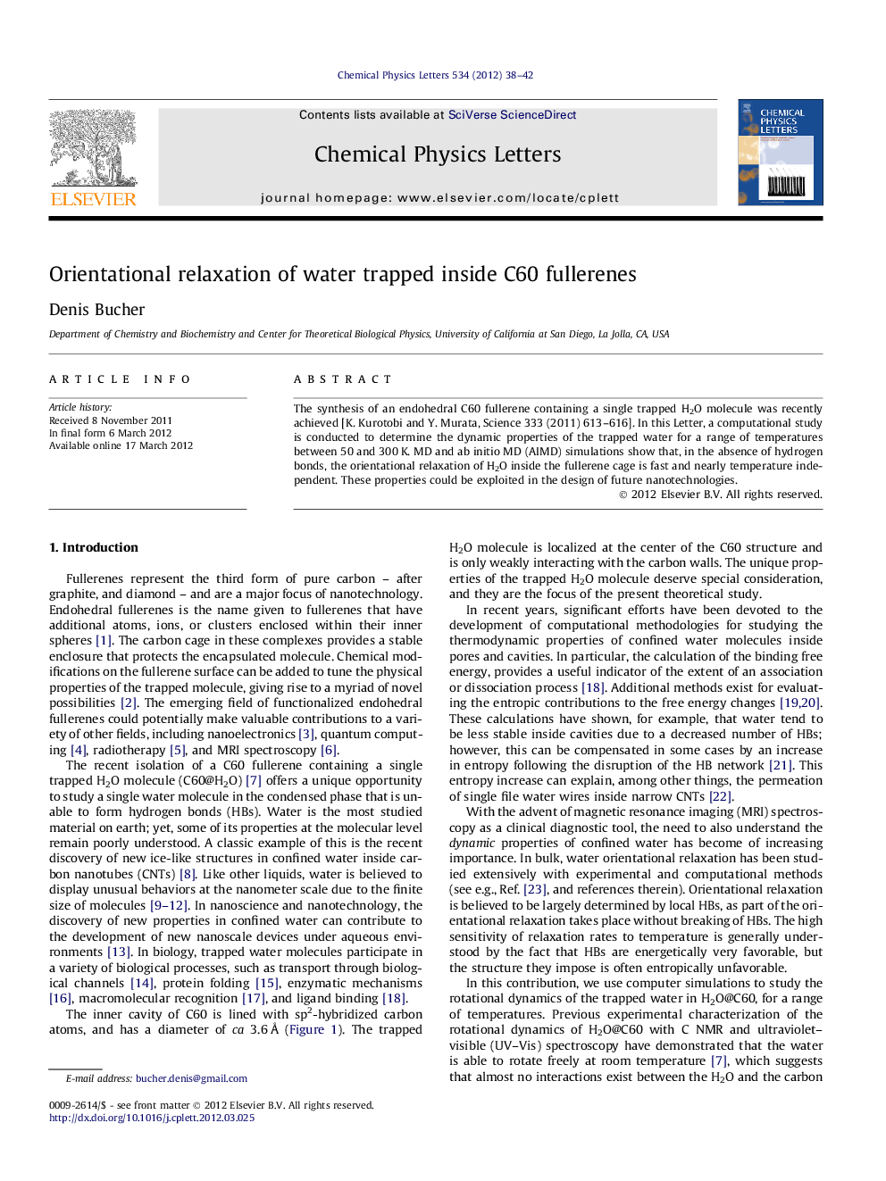 Orientational relaxation of water trapped inside C60 fullerenes