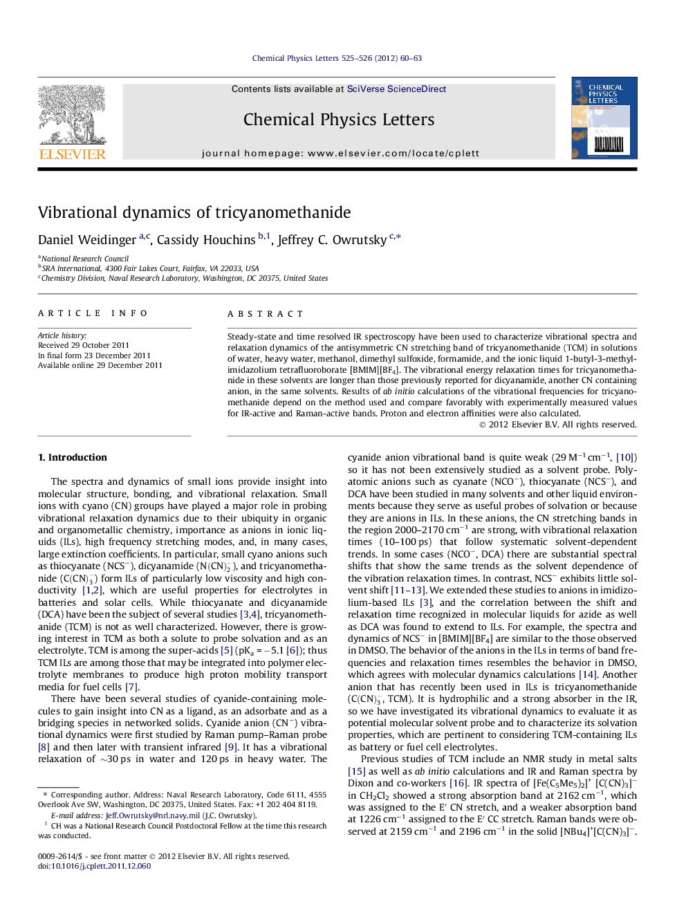 Vibrational dynamics of tricyanomethanide