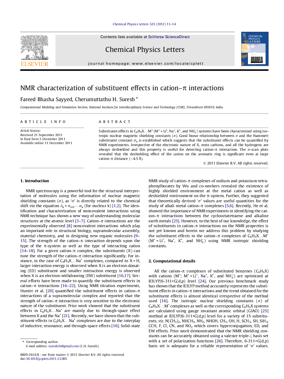 NMR characterization of substituent effects in cation-Ï interactions