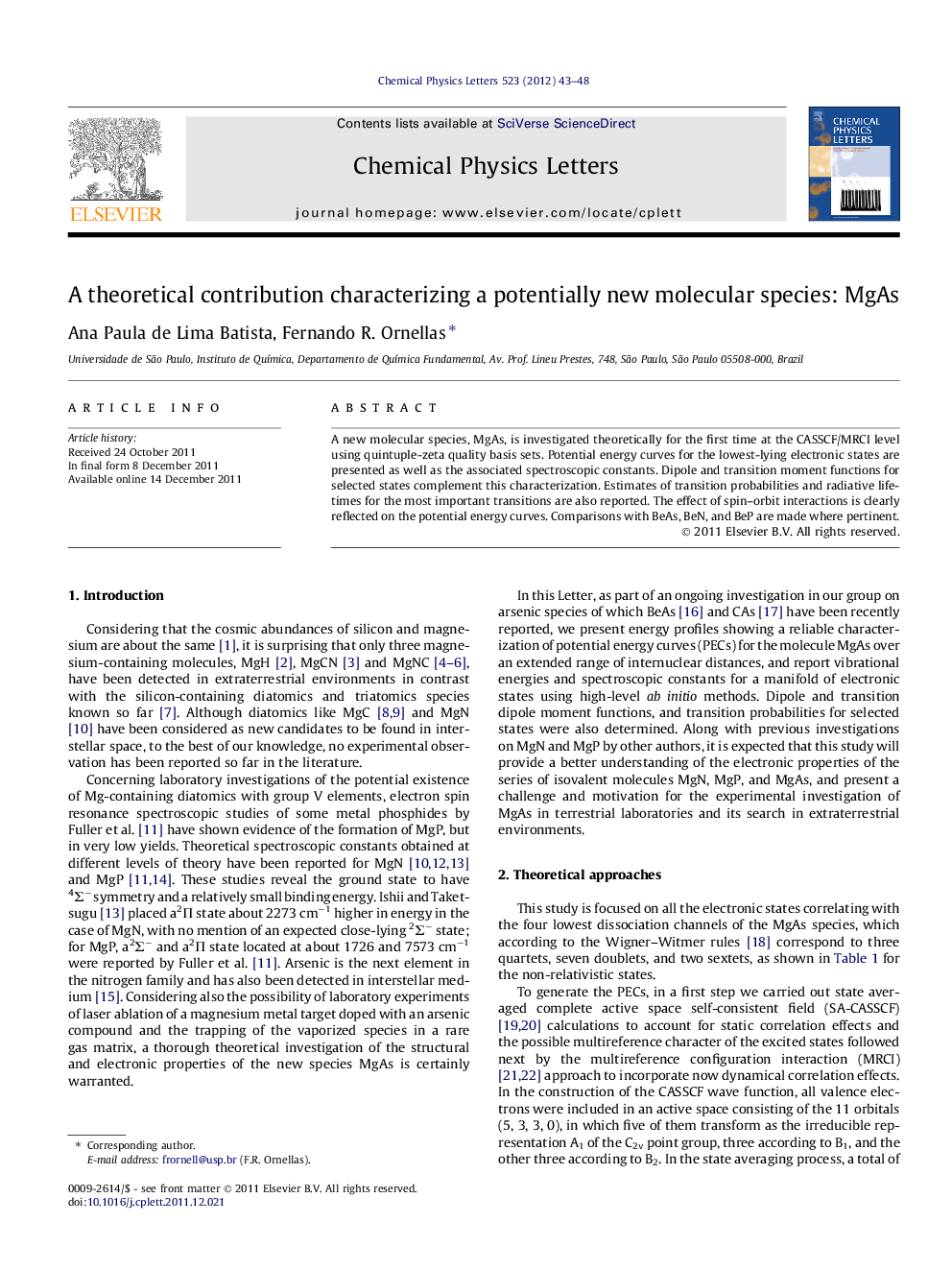 A theoretical contribution characterizing a potentially new molecular species: MgAs