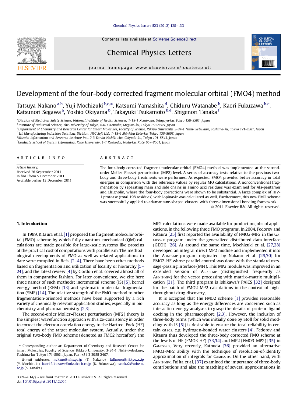 Development of the four-body corrected fragment molecular orbital (FMO4) method
